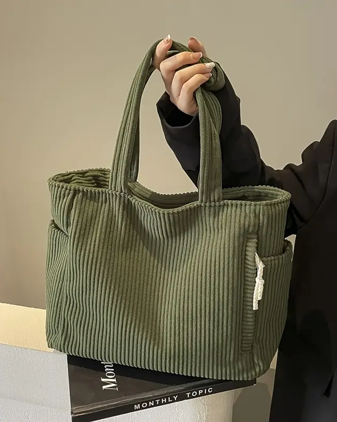 Lea™  | Geribde Draagtas Met Koorddetail