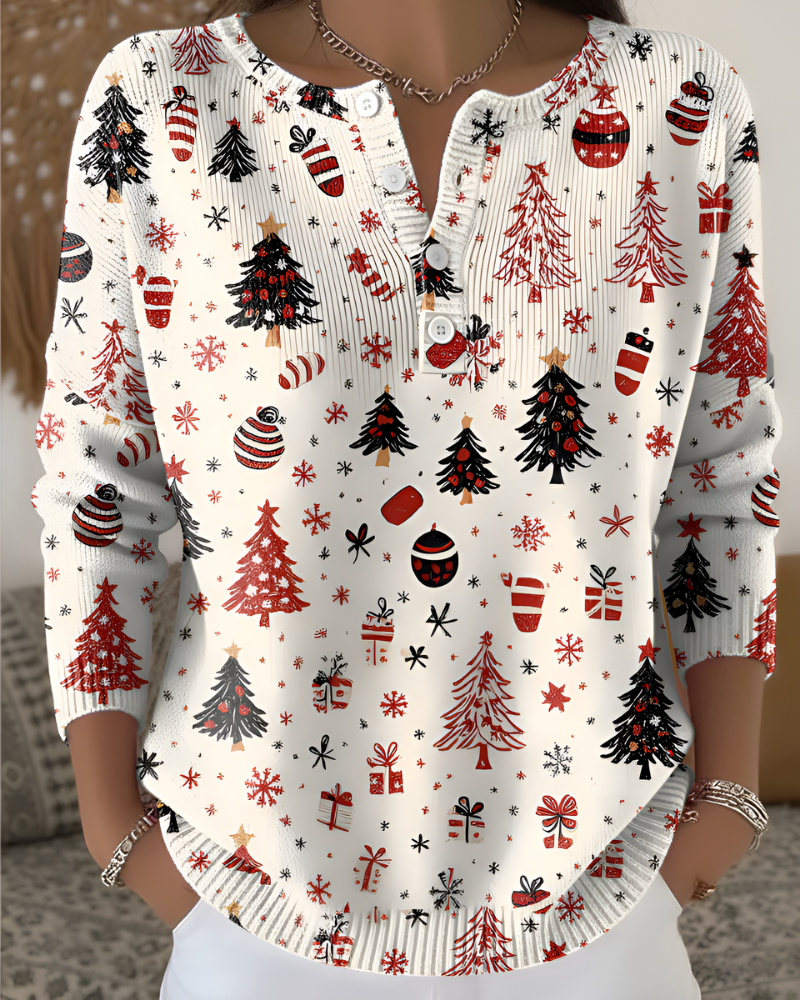 Emy™ | Feestelijke Kerstprint Top