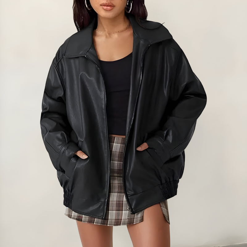 Mira™ | Stijlvolle oversized leren jas