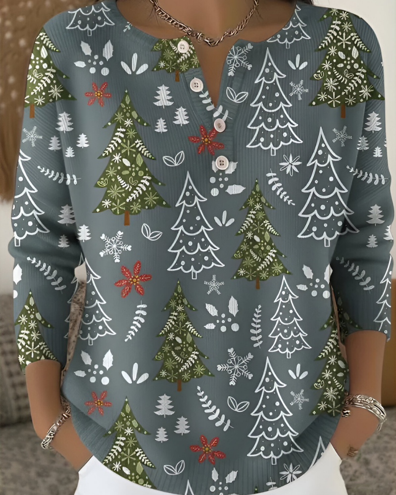 Emy™ | Feestelijke Kerstprint Top
