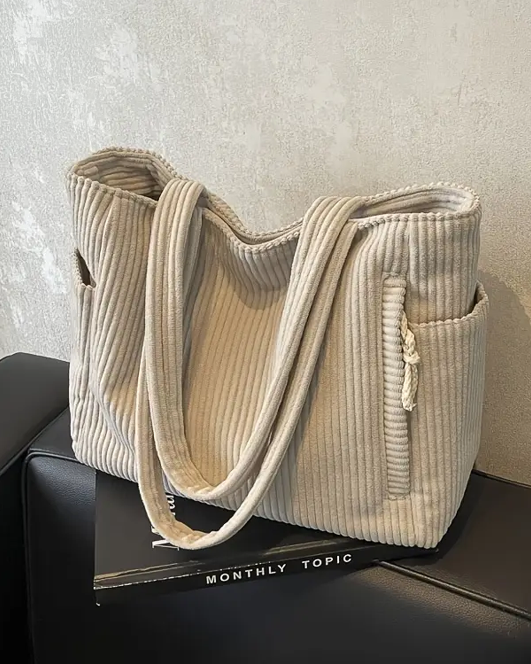 Lea™  | Geribde Draagtas Met Koorddetail
