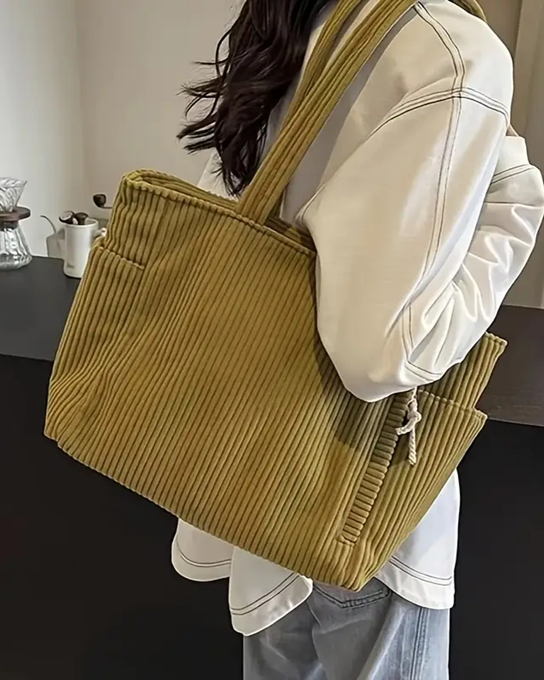 Lea™  | Geribde Draagtas Met Koorddetail