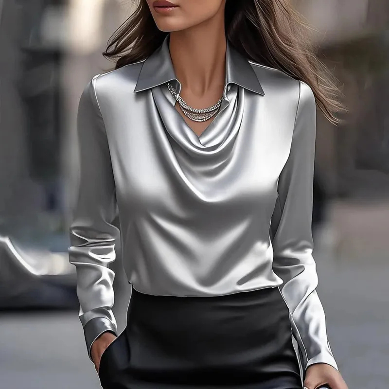Neli™ | Chique glanzende blouse met lange mouwen