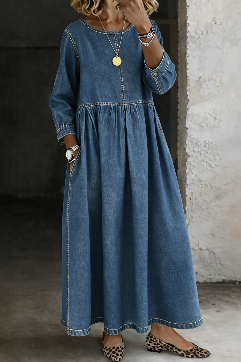 Elise™ | Lange denim jurk met zakken