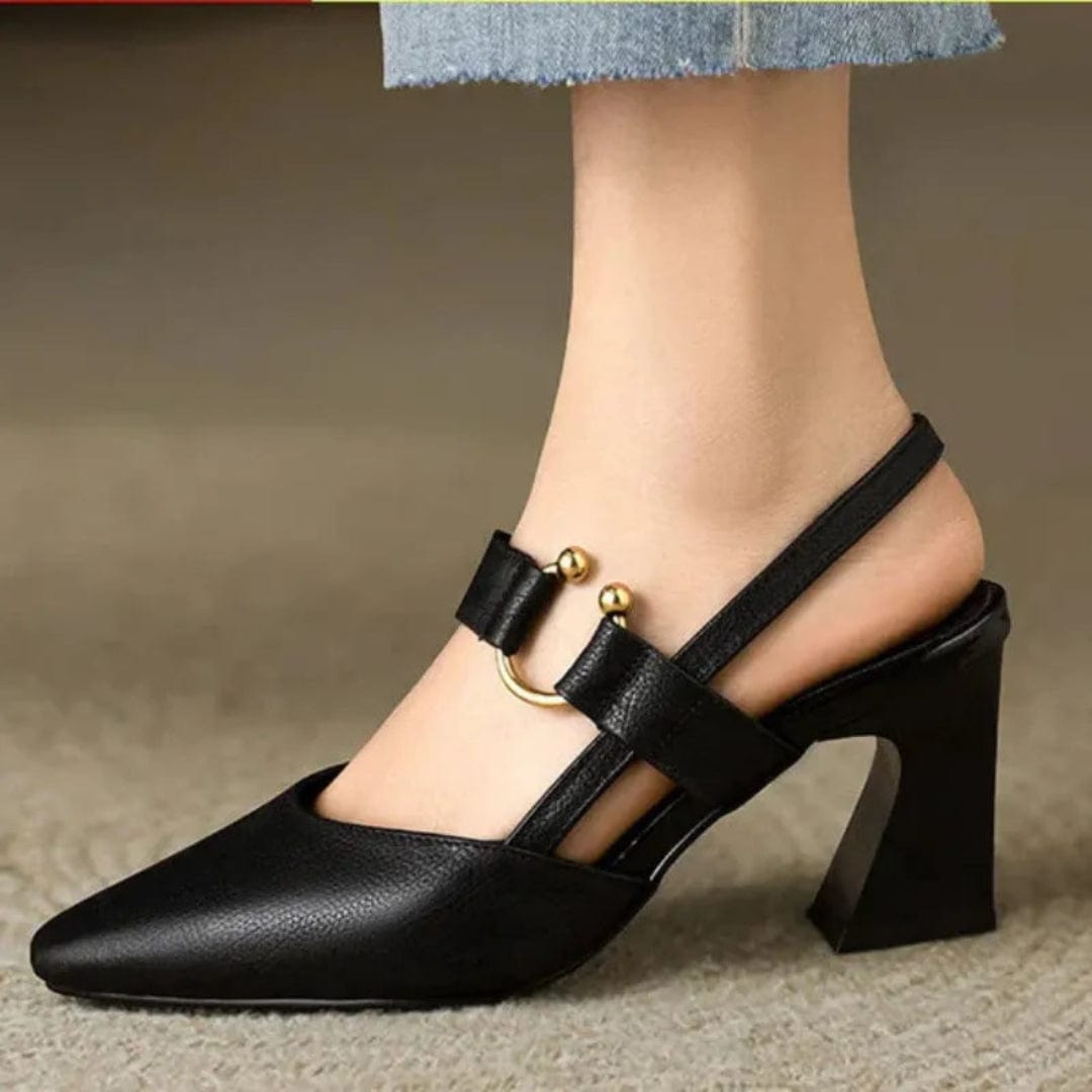Vera | Leren slingback pumps met lage blokhak