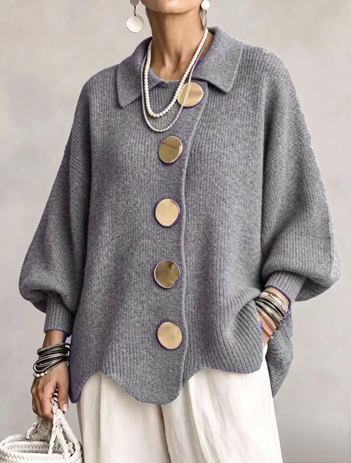 Isadora | Oversized vest met gouden knopen