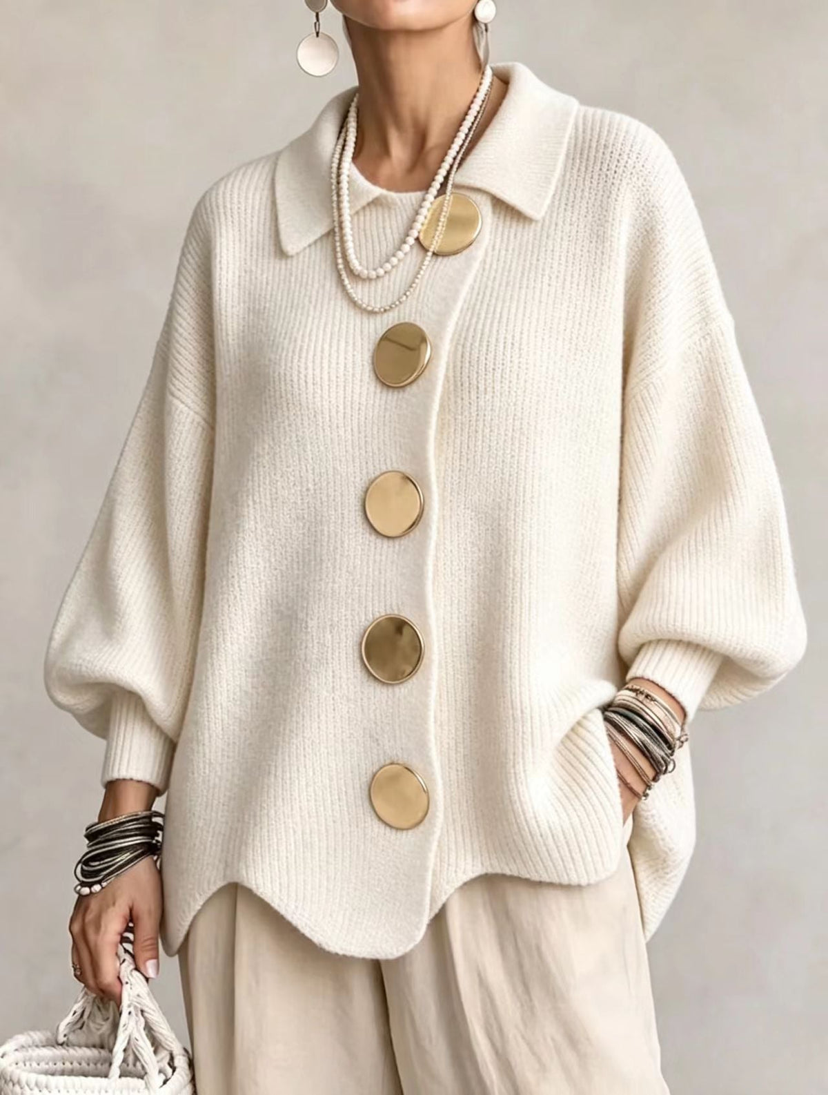 Isadora | Oversized vest met gouden knopen