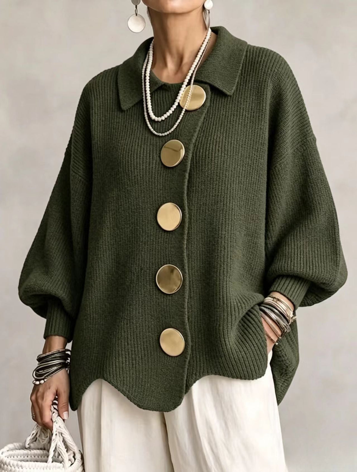 Isadora | Oversized vest met gouden knopen