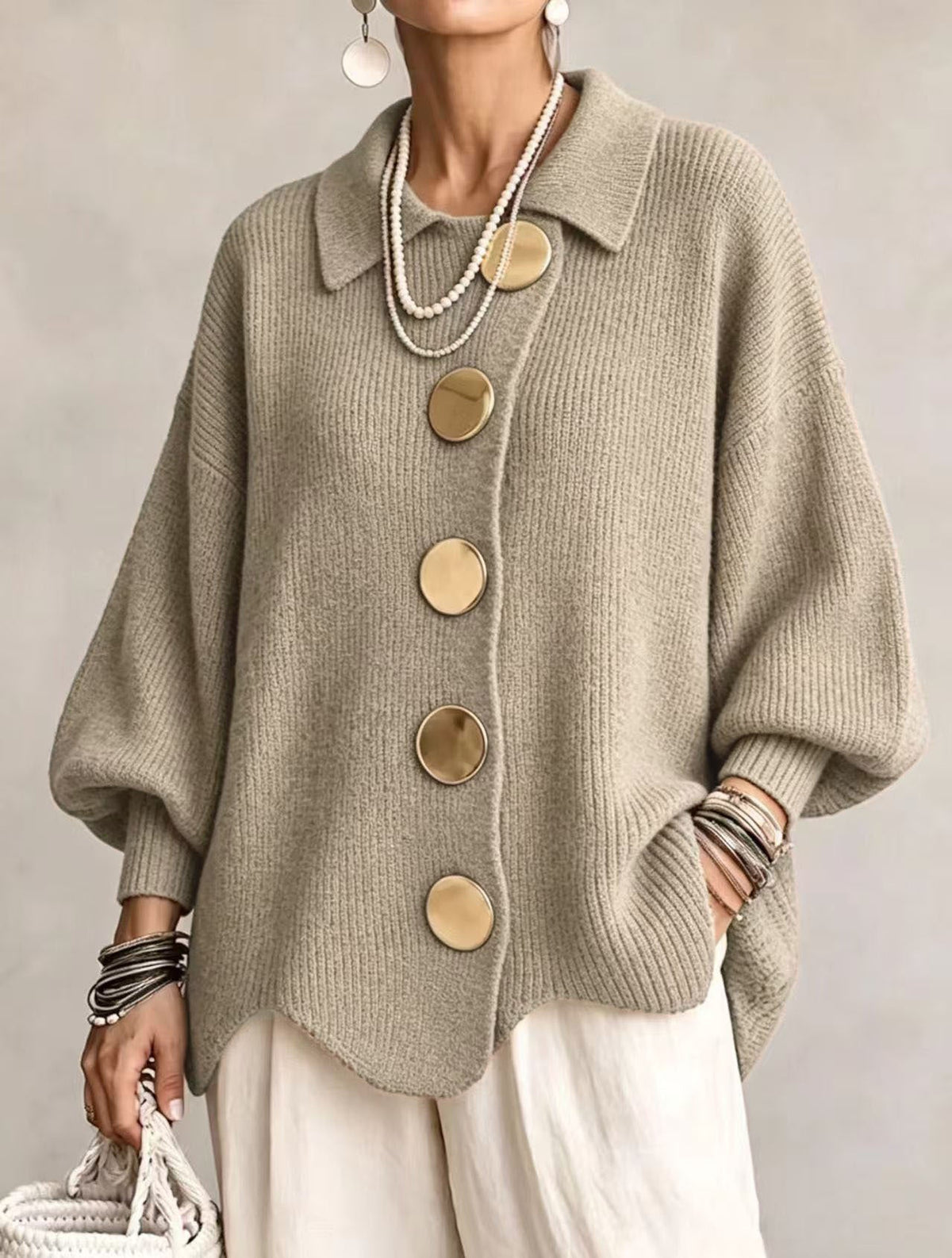 Isadora | Oversized vest met gouden knopen