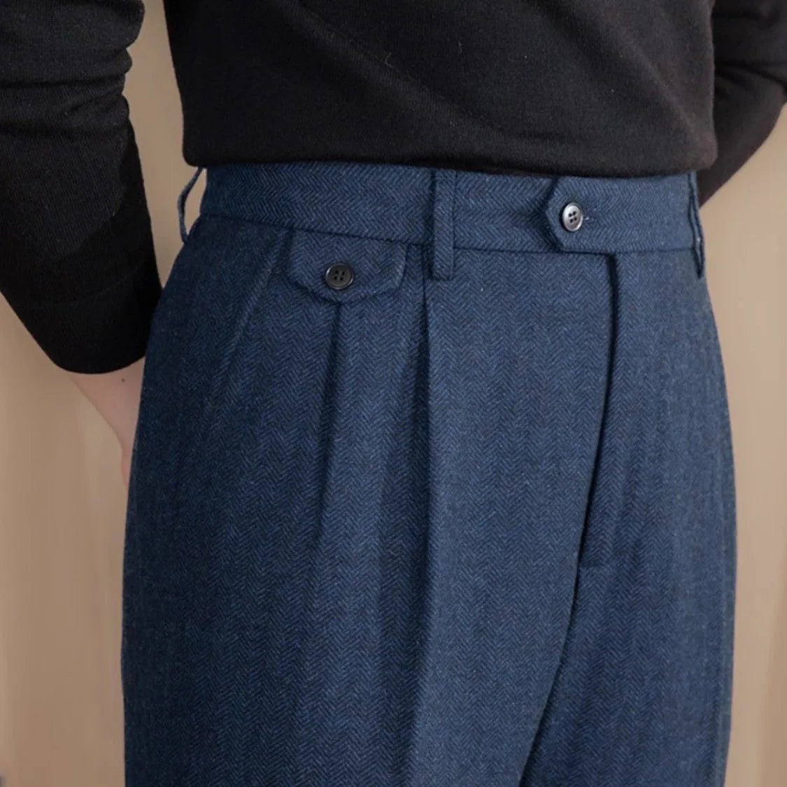 Olivier | Pantalon met bandplooi en visgraatmotief
