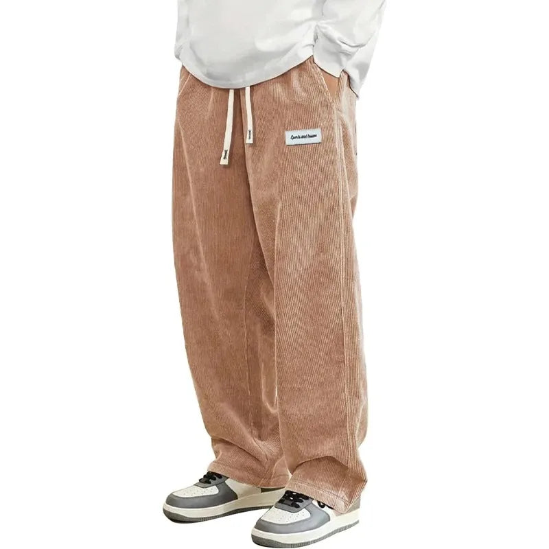 Daan | Wijde ribcord broek met elastische taille