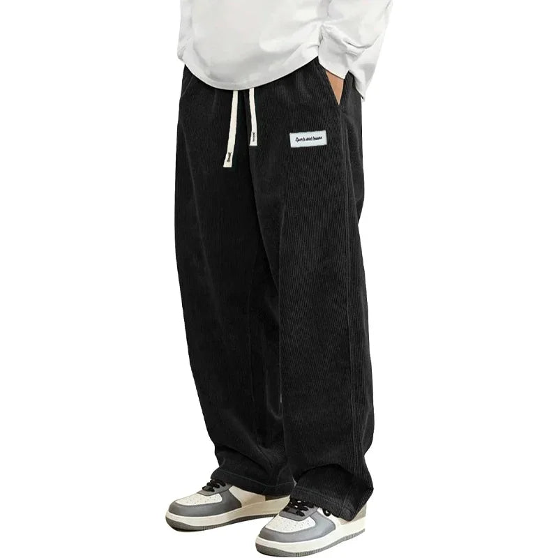 Daan | Wijde ribcord broek met elastische taille