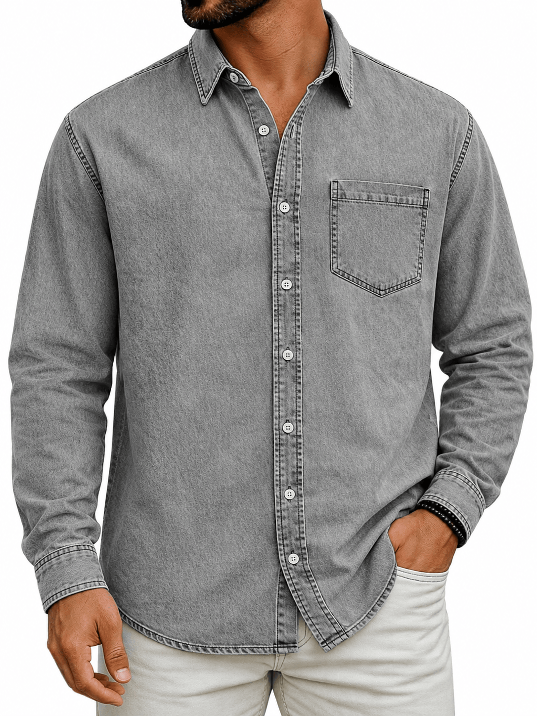 Wessel | Denimlook overhemd met borstzak