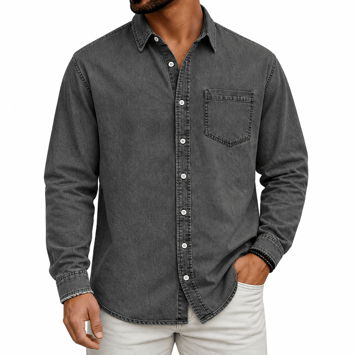 Wessel | Denimlook overhemd met borstzak