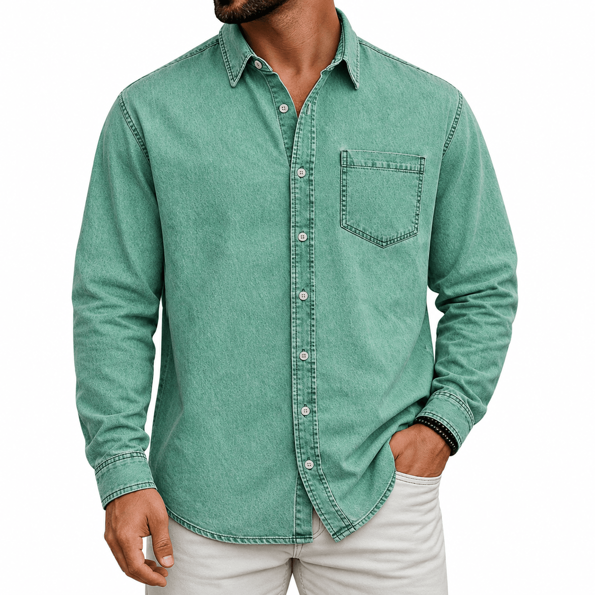 Wessel | Denimlook overhemd met borstzak