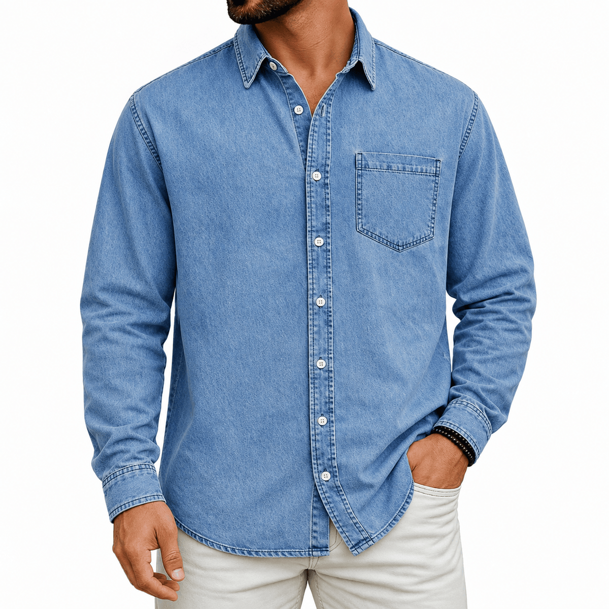 Wessel | Denimlook overhemd met borstzak