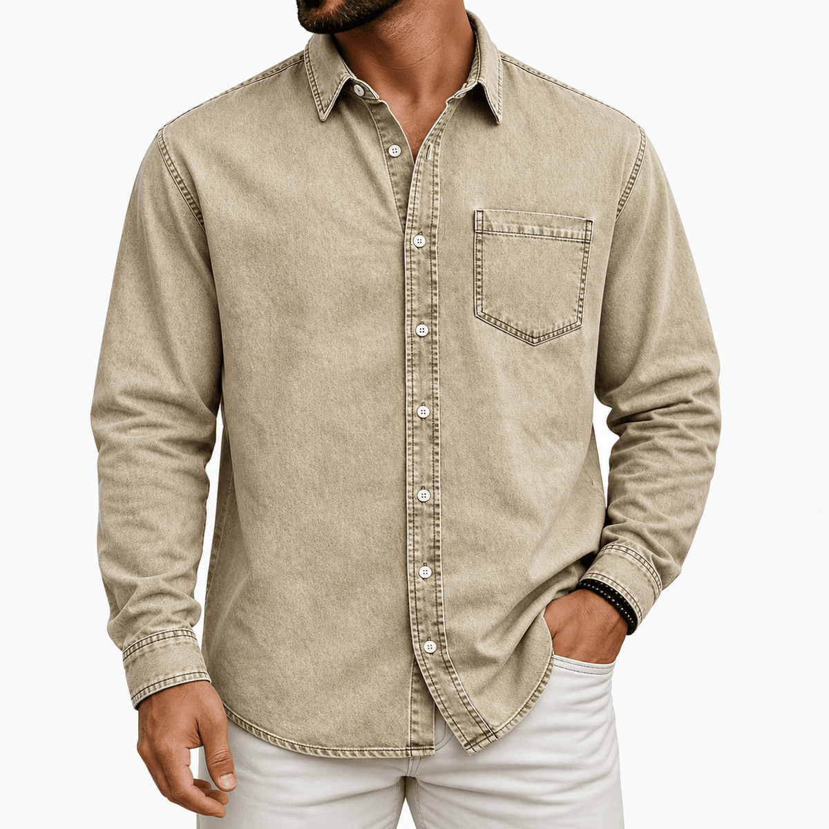 Wessel | Denimlook overhemd met borstzak