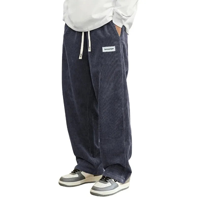Daan | Wijde ribcord broek met elastische taille