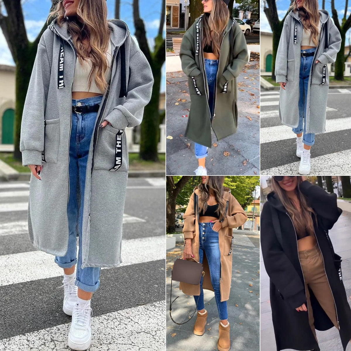 Fien | Lange hoodie-jas met rits en zakken